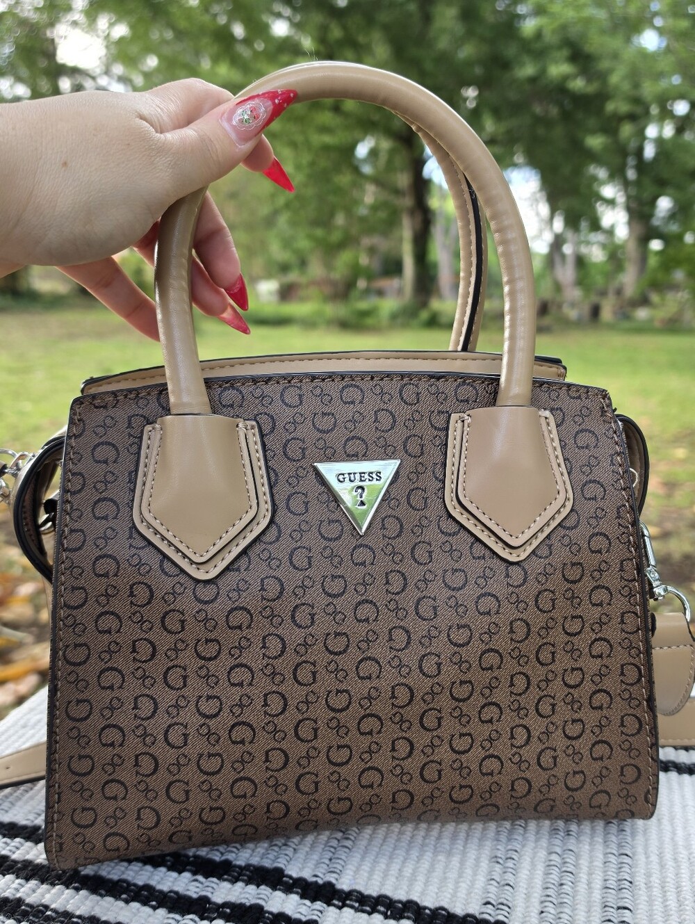 GUESS monogram Berkton barrel satchel